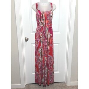 Bisou Bisou Michele Bohbot Red Paisley Maxi Dress‎ Crisscross Back 14 Large